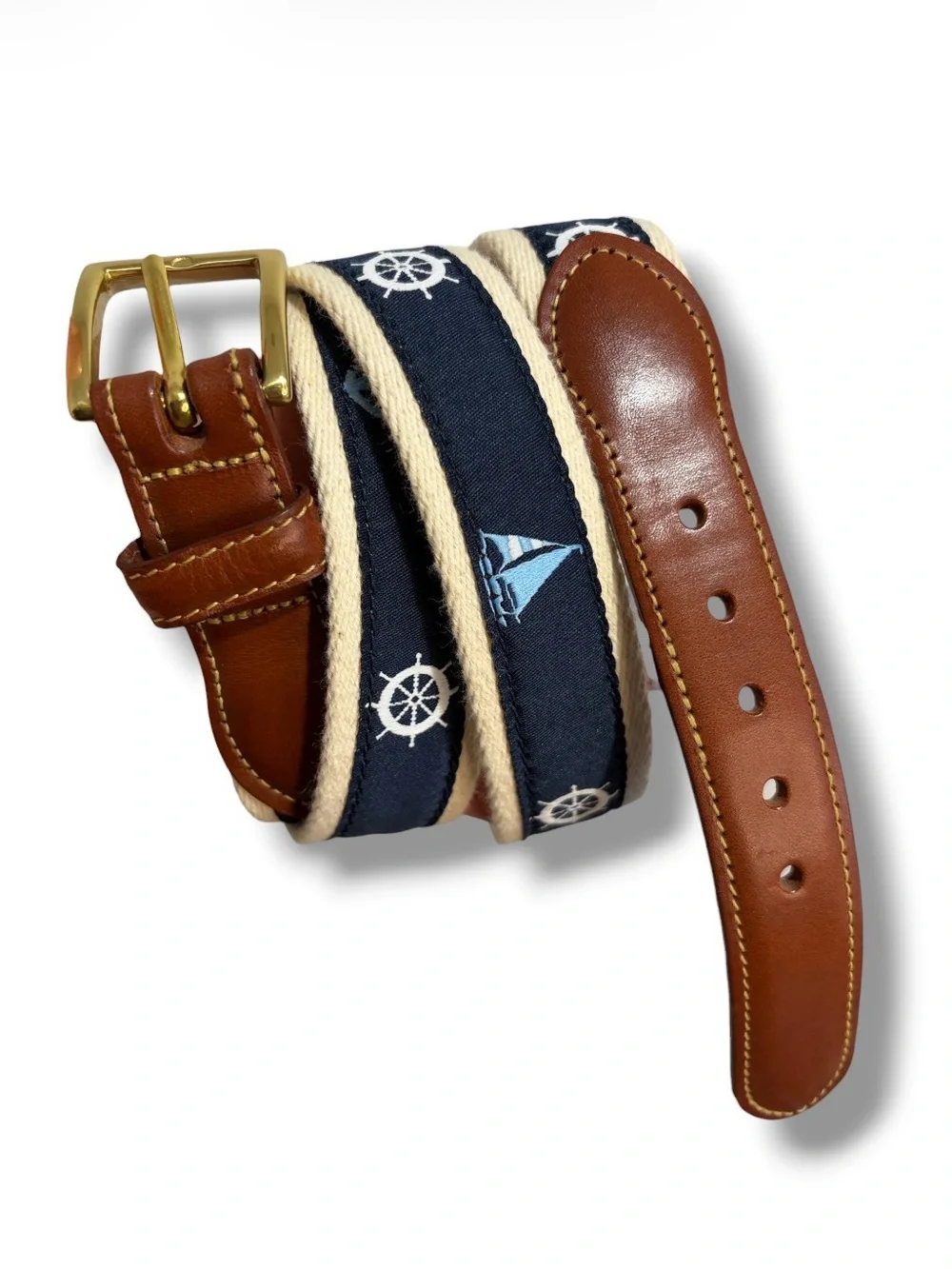 Brooke's Brothers Men's Embroidered Belt Size 38? Sailboat Anchor Preppy Frat